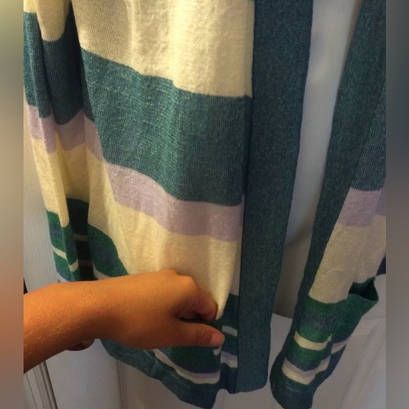 NWT ECI New York Striped Cardigan Sweater Turquoise Green Purple Long Metallic - Picture 3 of 7